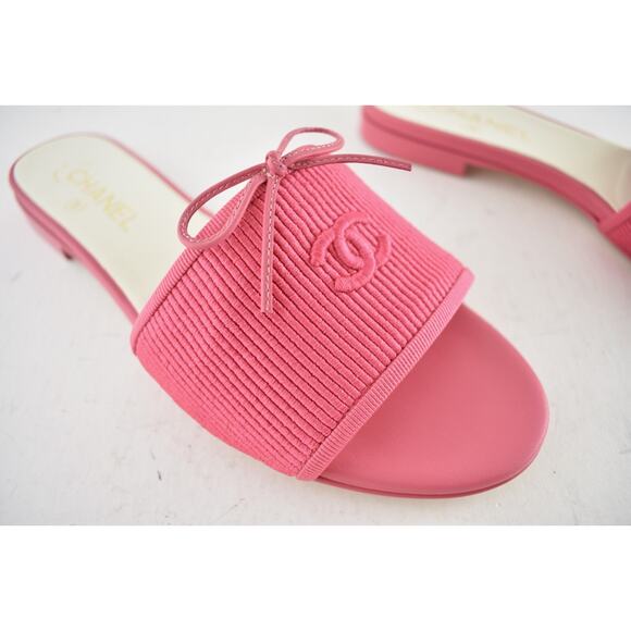 Chanel 24P Dark Pink Embroidered CC Logo Bow Tie Mule Slide Flat Sandal 39 - Picture 6 of 16